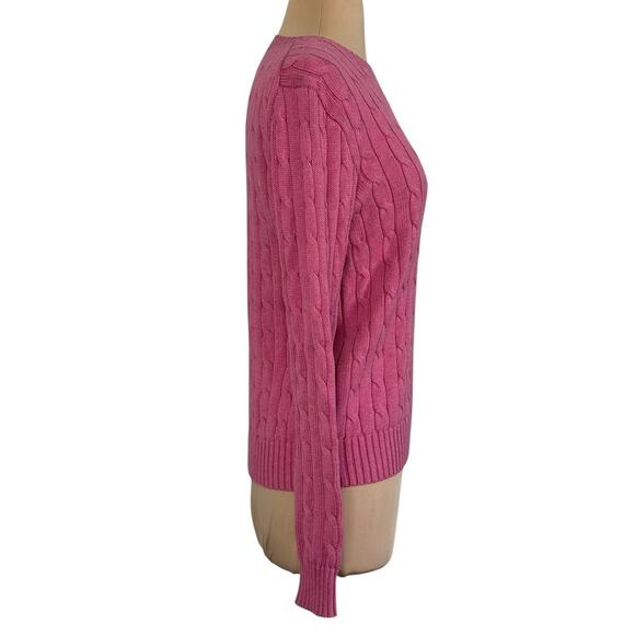 POLO RALPH LAUREN Cotton Cable Knit Crew Neck Sweater Top Pullover Pink Size S - Picture 5 of 9
